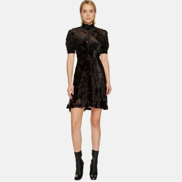 NWT Alexander Mcqueen McQ Fit-&-Flare Devoré Keyhole Black Velvet Dress Size 4 - Picture 1 of 14